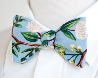 Bow Ties, Bow Tie, Bowties, Mens Bow Ties, Freestyle Bow Ties, Self-Tie Bow Ties, Rifle Paper Co, Ties - Peonies In Dusty Blue