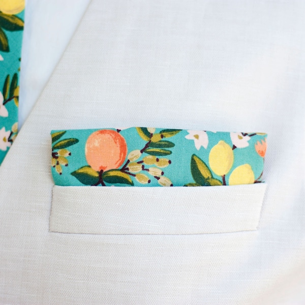 Pocket Square, Pocket Squares, Handkerchief, Mens Pocket Square, Boys Pocket Square, Floral, Rifle Paper Co - Citrus Floral In Teal