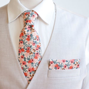 Necktie, Neckties, Mens Necktie, Neck Tie, Floral Neckties, Groomsmen Necktie, Groomsmen Gift, Rifle Paper Co Rosa In Peach image 1