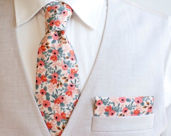 Necktie, Neckties, Mens Necktie, Neck Tie, Floral Neckties, Groomsmen Necktie, Groomsmen Gift, Rifle Paper Co - Rosa In Peach