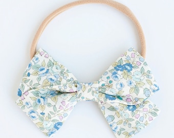 Hair Bow, Bow Headband, Headband, Headbands, Fabric Hair Bow, Hair Clip, Baby Bow, Bow, Alligator Clip, Floral Bow - Bouquet In Blue