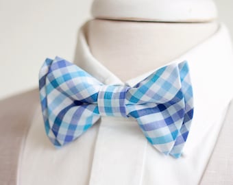 Bow Tie, Mens Bow Tie, Bowtie, Bowties, Bow Ties, Bowties, Groomsmen Bow Ties, Wedding Bow Ties - Navy, Aqua, Purple Organic Madras Plaid