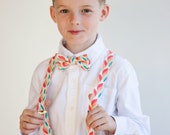 The Beau- boy's mint/coral/peach/blush collection bow tie/suspender sets- choose from 19 shades- nickel hardware/not brass