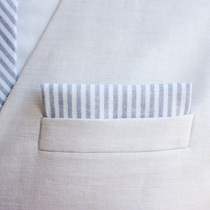Pocket Square, Pocket Squares, Handkerchief, Mens Pocket Square, Boys Pocket Square, Weddings, Linen, Gray Pocket Square - Gray Linen Stripe