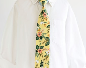 Necktie, Neckties, Boys Tie, Baby Tie, Baby Necktie, Wedding Ties, Ring Bearer, Floral Tie, Rifle Paper Co - Birch Floral In Yellow