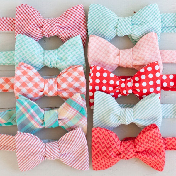 The Beau- men's coral/peach/mint collection freestyle bow ties- choose your favorite print