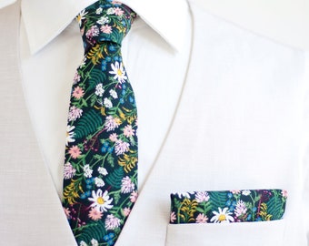 Necktie, Neckties, Mens Necktie, Neck Tie, Floral Neckties, Groomsmen Necktie, Groomsmen Gift, Rifle Paper Co - Wildflowers In Hunter