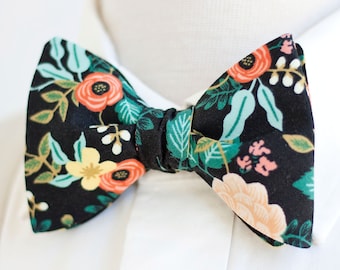 Bow Ties, Bow Tie, Bowties, Mens Bow Ties, Freestyle Bow Ties, Self-Tie Bow Ties, Rifle Paper Co, Ties - Birch Floral In Black