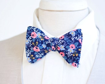 Bow Ties, Bow Tie, Bowties, Mens Bow Ties, Freestyle Bow Ties, Self-Tie Bow Ties, Groomsmen Bowties, Ties, Rifle Paper Co - Rosa In Navy