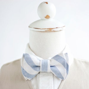 Pajaritas, Pajaritas, Pajaritas para niños, Pajaritas para bebés, Pajaritas, Portador de anillos, Pajaritas de boda, Pajaritas de lino, Corbatas - Rayas anchas de lino Chambray