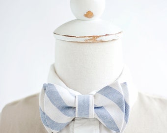 Bow Tie, Bow Ties, Boys Bow Ties, Baby Bow Ties, Bowties, Ring Bearer, Wedding Bow Ties, Linen Bow Tie, Ties - Chambray Linen Wide Stripe