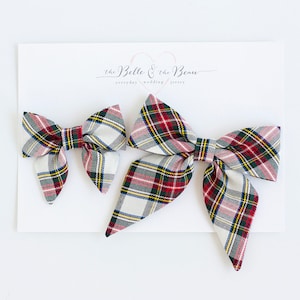 Hair Bow, Sailor Bow, Bow Headband, Headband, Fabric Hair Bow, Hair Clip, Baby Bow, Nylon Headband, Alligator Clip, Plaid - Holiday Plaid