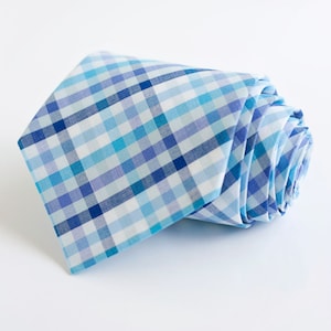 Necktie, Neckties, Mens Necktie, Neck Tie, Mens Necktie, Groomsmen Necktie, Wedding Neckties - Navy, Aqua, And Purple Organic Madras Plaid