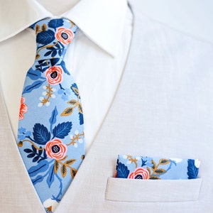 Necktie, Neckties, Mens Necktie, Neck Tie, Floral Neckties, Groomsmen Necktie, Ties, Wedding, Rifle Paper Co Birch Floral In Periwinkle image 1