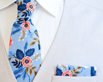Necktie, Neckties, Mens Necktie, Neck Tie, Floral Neckties, Groomsmen Necktie, Ties, Wedding, Rifle Paper Co - Birch Floral In Periwinkle