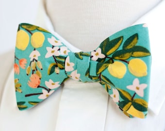 Bow Ties, Bow Tie, Bowties, Mens Bow Ties, Freestyle Bow Ties, Self-Tie Bow Ties, Rifle Paper Co, Ties - Citrus Floral In Teal