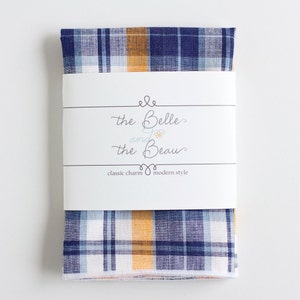 Pocket Square, Pocket Squares, Handkerchief, Mens Pocket Square, Boys Pocket Square, Wedding Pocket Squares - Navy and Yellow Madras Plaid