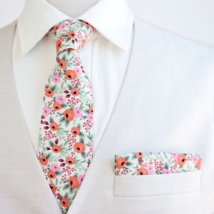 Necktie, Neckties, Mens Necktie, Neck Tie, Floral Neckties, Groomsmen Necktie, Groomsmen Gift, Rifle Paper Co - Rosa In Blush