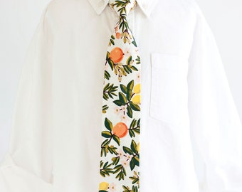 Necktie, Neckties, Boys Tie, Baby Tie, Baby Necktie, Wedding Ties, Ring Bearer, Floral Tie, Rifle Paper Co - Citrus Floral In Cream