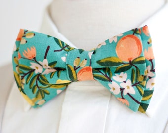 Bow Tie, Mens Bow Tie, Bowtie, Bowties, Bow, Bowties, Groomsmen Bow Ties, Floral Bow Ties, Rifle Paper Co - Citrus Floral In Teal