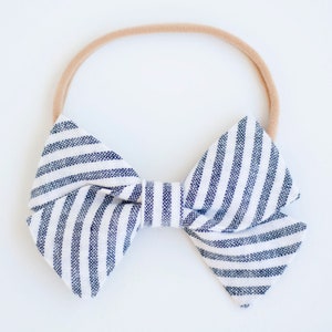 Bow Tie, Mens Bow Tie, Bowtie, Bowties, Bow Ties, Groomsmen Bow Ties, Wedding Bowties, Navy Stripe, Linen Bow Tie Navy Linen Stripe image 8