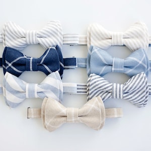 Bow Tie, Mens Bow Tie, Bowtie, Bowties, Bow Ties, Groomsmen Bow Ties, Wedding Bowties, Navy Stripe, Linen Bow Tie Navy Linen Stripe image 3