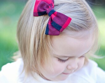 Hair Bow, Bow Headband, Headband, Headbands, Fabric Hair Bow, Hair Clip, Baby Bow, Bow, Alligator Clip - Black And Red 1" Gingham Check