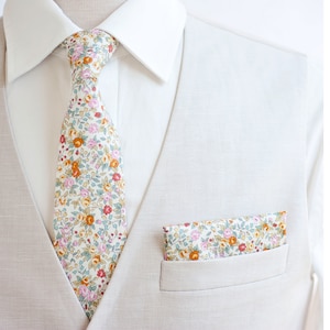 Necktie, Neckties, Mens Necktie, Neck Tie, Floral Neckties, Groomsmen Necktie, Ties, Wedding, Yellow Floral Necktie, Tie - Bouquet In Summer