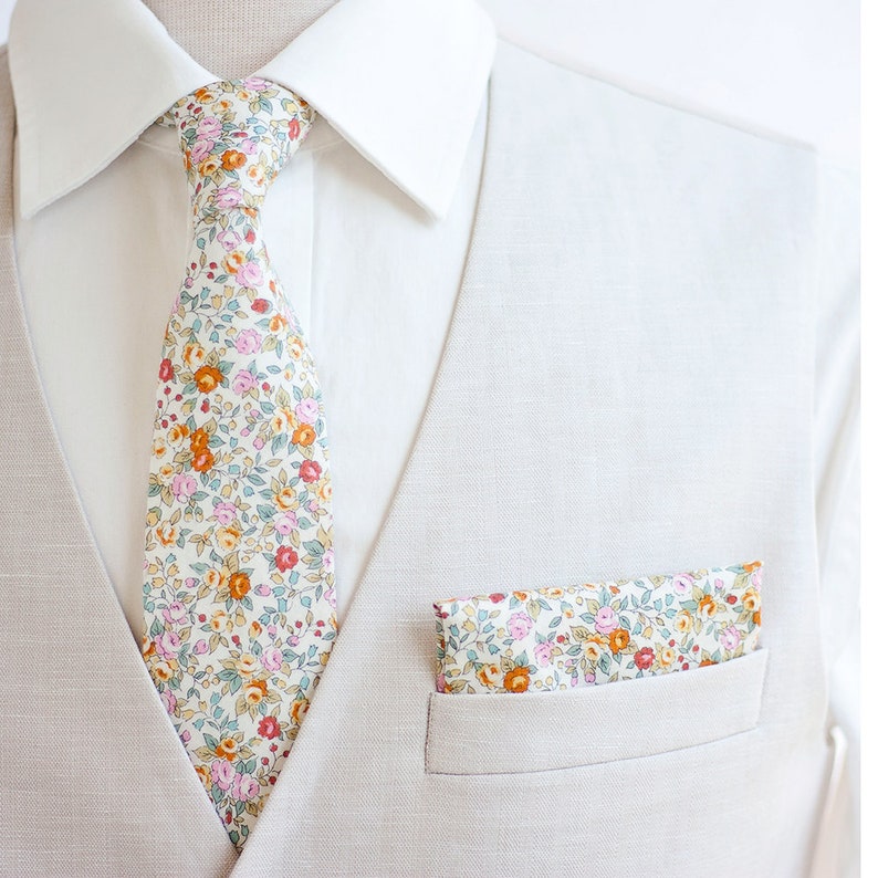 Necktie, Neckties, Mens Necktie, Neck Tie, Floral Neckties, Groomsmen Necktie, Ties, Wedding, Yellow Floral Necktie, Tie Bouquet In Summer image 1