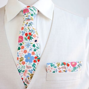 Necktie, Neckties, Mens Necktie, Neck Tie, Floral Neckties, Groomsmen Necktie, Groomsmen Gift, Rifle Paper Co - Wild Rose In Cream Metallic