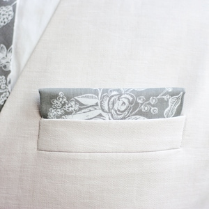 Pocket Square, Pocket Squares, Handkerchief, Mens Pocket Square, Boys Pocket Square, Weddings, Floral, Gray, Rifle Paper Co - Gray Toile