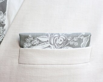 Pocket Square, Pocket Squares, Handkerchief, Mens Pocket Square, Boys Pocket Square, Weddings, Floral, Gray, Rifle Paper Co - Gray Toile