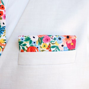 Fazzoletto da taschino, Fazzoletti da taschino, Fazzoletto da taschino da uomo, Fazzoletto da taschino da ragazzo, Floreale, Rifle Paper Co - Petite Garden Party in crema