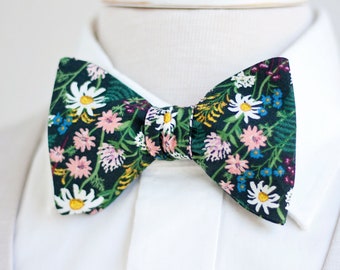 Bow Ties, Bow Tie, Bowties, Mens Bow Ties, Freestyle Bow Ties, Self-Tie Bow Ties, Rifle Paper Co, Ties - Wildflowers In Hunter