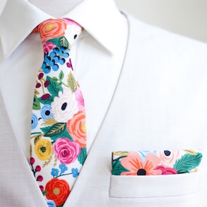 Necktie, Neckties, Mens Necktie, Neck Tie, Floral Neckties, Groomsmen Necktie, Groomsmen Gift, Rifle Paper Co - Garden Party In Cream