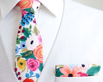 Necktie, Neckties, Mens Necktie, Neck Tie, Floral Neckties, Groomsmen Necktie, Groomsmen Gift, Rifle Paper Co - Garden Party In Cream