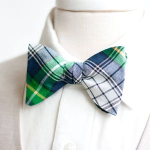 Bow Ties, Bow Tie, Bowties, Mens Bow Ties, Freestyle Bow Ties, Self-Tie Bow Ties, Groomsmen Bow Ties - Navy And Green Organic Madras Plaid