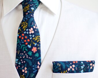 Necktie, Neckties, Mens Necktie, Neck Tie, Floral Neckties, Groomsmen Necktie, Groomsmen Gift, Rifle Paper Co - Navy Metallic Floral