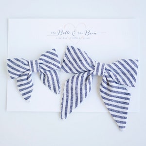 Bow Tie, Mens Bow Tie, Bowtie, Bowties, Bow Ties, Groomsmen Bow Ties, Wedding Bowties, Navy Stripe, Linen Bow Tie Navy Linen Stripe image 7