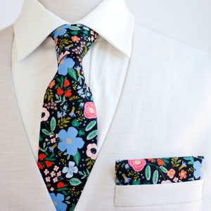 Necktie, Neckties, Mens Necktie, Neck Tie, Floral Neckties, Groomsmen Necktie, Groomsmen Gift, Rifle Paper Co - Wild Rose In Black Metallic