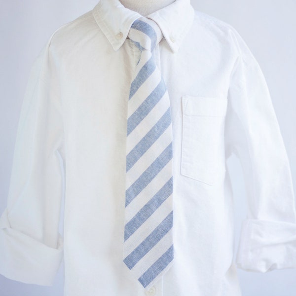 Necktie, Neckties, Boys Tie, Baby Tie, Baby Necktie, Wedding Ties, Ring Bearer, Boys Necktie, Linen Ties, Ties - Chambray Linen Wide Stripe