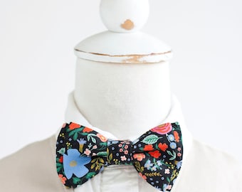Bow Tie, Bow Ties, Boys Bow Ties, Baby Bow Ties, Bowties, Ring Bearer, Wedding Bow Ties, Rifle Paper Co - Wild Rose In Black Metallic