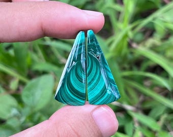 Natural Malachite Pair – Matching Green Gemstone Cabochons for Earrings or Jewelry Making