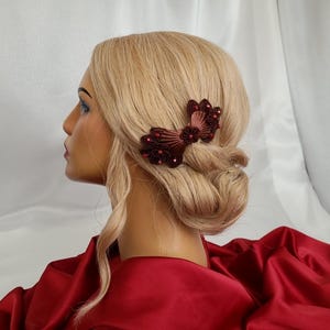 Antique Copper Color Seashell Bow Wedding Hair Comb, Elegant Beaded Bow Side Prom Hair Comb, Floral Bridesmaid Hair Accessory