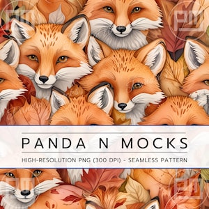 Autumn Foxes Seamless Pattern, Woodland Animal Fabric with Fall Leaves, Cute Fox Clipart, Rustic Nature Printable, Forest Animal Design