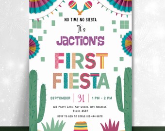 First Fiesta Birthday Invitation, Cactus and Maracas (Digital Download) - PM0101