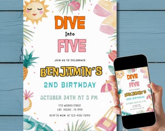 Editable Pool Party Invitation, Tropical Summer Party, Splish Splash Pool Birthday Party, Instant Download - PM0046