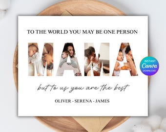 Tarjeta personalizada con collage de fotos para mamá, regalo personalizado para el Día de la Madre, regalo para mamá, primer Día de la Madre, descarga instantánea - PM0165