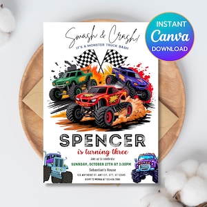 Editable Monster Truck Birthday Invitation, Monster Truck Invitation, Boys Birthday Invite Printable, Monster Truck Party Invitation