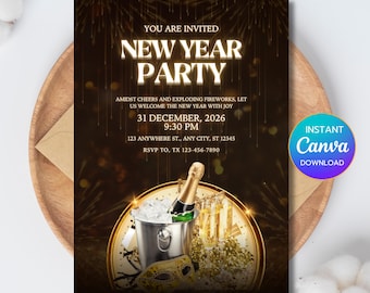Editable New Years Eve Party Invitation, 2026 New Year’s Party Invite, New Years Eve Evite, Instant Download - PM0118